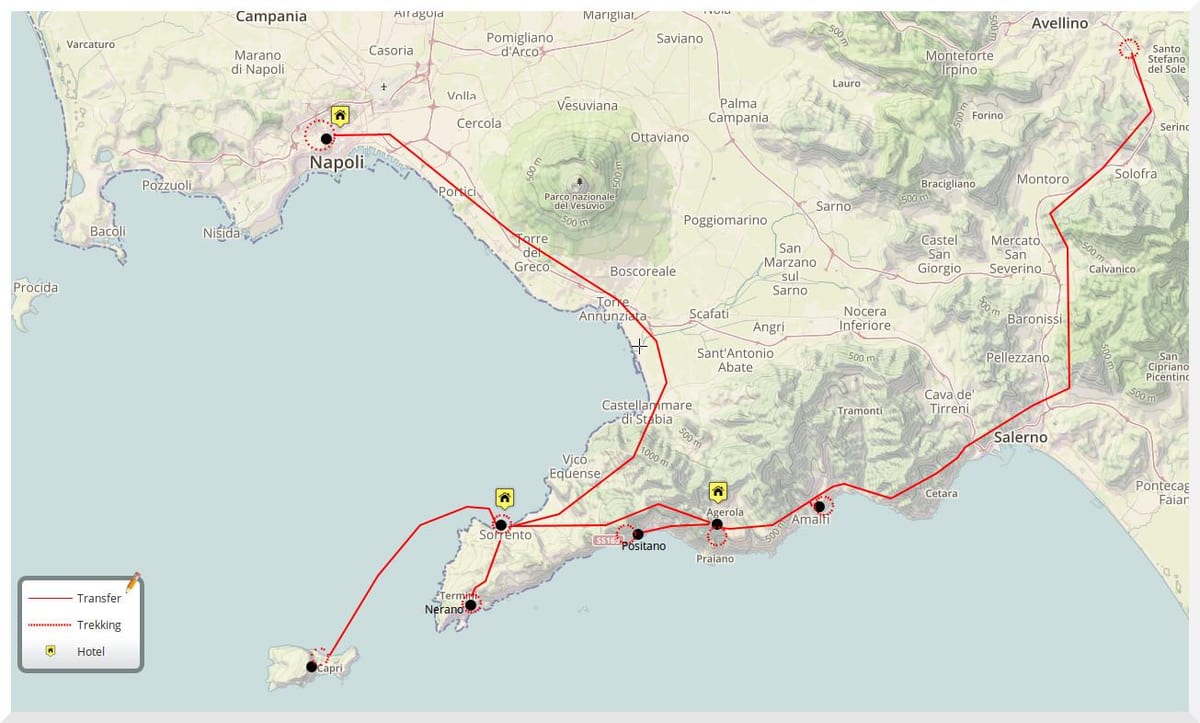 Kaart van napels italië walking tour