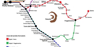 Kaart van de trein circumvesuviana route